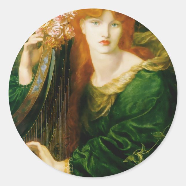 Adesivo Redondo Mulher Tocando Pintura Harp (Frente)