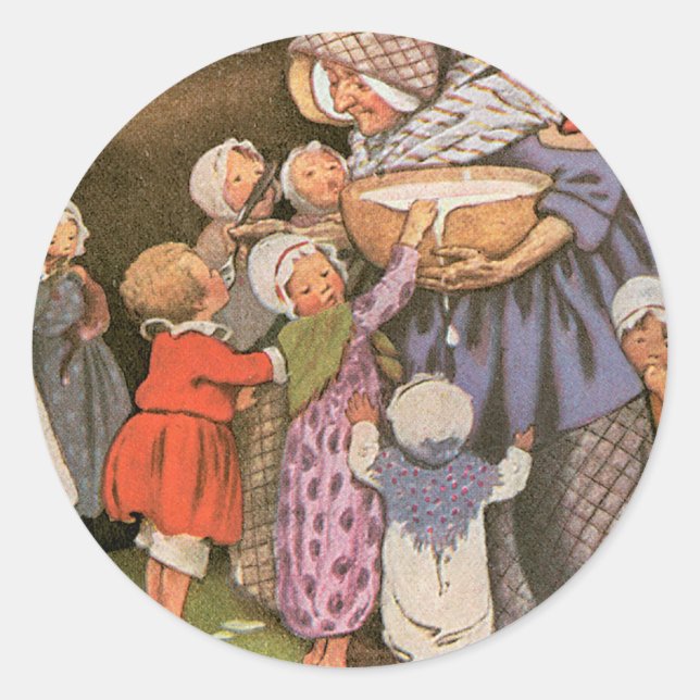 Adesivo Redondo Mulher Velha no Calçado (Frente)