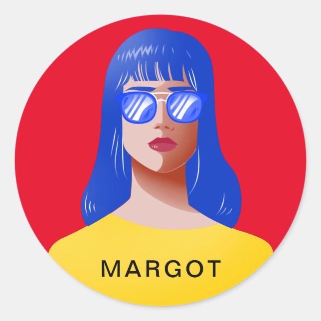 Adesivo Redondo Mulher vermelha e clássica (Frente)