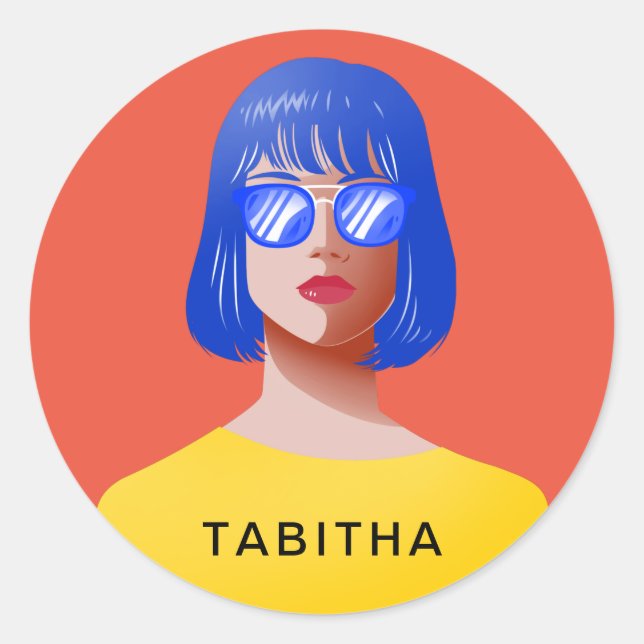 Adesivo Redondo Mulher vermelha e clássica (Frente)