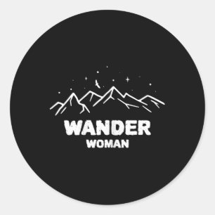 Adesivo Redondo Mulher Viajante Hiking Caminhada Escalada 