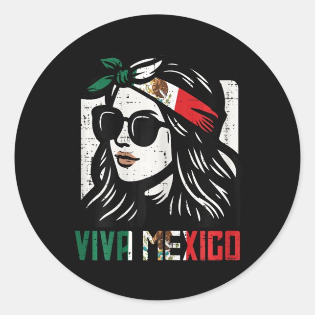 Adesivo Redondo Mulher Viva México Bandeira Cinco de Mayo Mulheres (Frente)