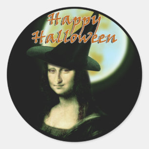Adesivo Redondo Mulher Witchy Mona Lisa Halloween