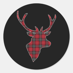 Adesivo Redondo Mulher Xadrez Vermelha Verde Búfalos Deer ReindeHe