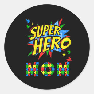 Adesivo Redondo Mulheres Autismo Consciência Para Super Herói Mãe
