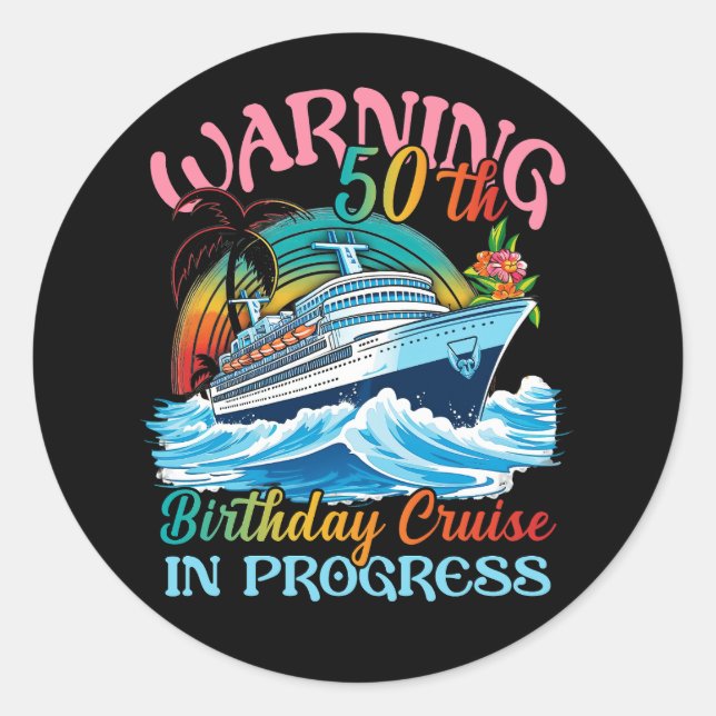 Adesivo Redondo Mulheres Avisando 50º Cruzeiro de Aniversário em C (Frente)