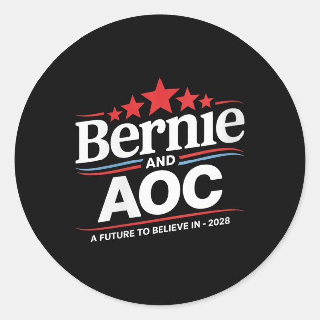 Adesivo Redondo Mulheres Bernie Sanders E Aoc 2028 Para O Presiden (Frente)