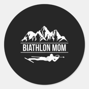 Adesivo Redondo Mulheres Biathlon Mãe Biathlete Atirando no Esqui