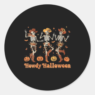 Adesivo Redondo Mulheres Como vai Halloween Cowboy Cowgirl Esquele