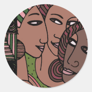 Adesivo Redondo Mulheres cor-de-rosa e verdes do afro-americano