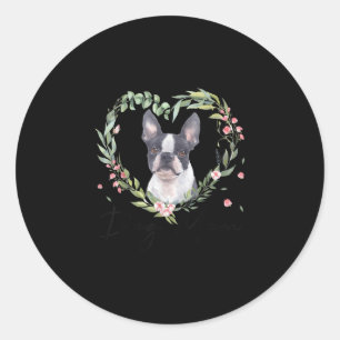 Adesivo Redondo Mulheres Cujam Boston Terrier Mamãe Flower Dog Lo