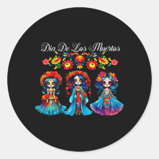 Adesivo Redondo Mulheres de Crânio de Açúcar Dia De Los Muertos Ca