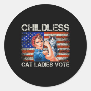 Adesivo Redondo Mulheres De Gato Sem Filhos Votam Rosie, O Riveter