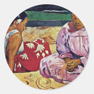 Adesivo Redondo Mulheres de Tahitian na praia por Paul Gauguin