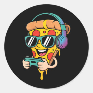 Adesivo Redondo Mulheres Divertidas Jogadoras de Video Game Pizza 