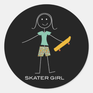 Adesivo Redondo Mulheres Engraçadas de Skate Patinadora de Skate