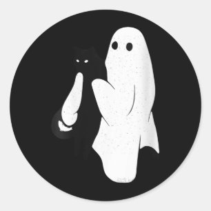 Adesivo Redondo Mulheres Fantasma Assustador Segurando Gato Preto