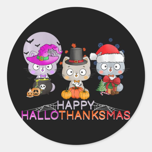 Adesivo Redondo Mulheres Felizes Hallothanksmas - Halloween Thanks (Frente)