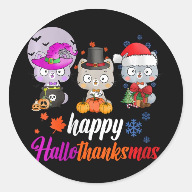 Adesivo Redondo Mulheres Felizes Hallothanksmas - Halloween Thanks (Frente)