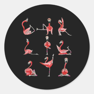 Adesivo Redondo Mulheres Flamingo Fazem Pose de Yoga Meditação Hom