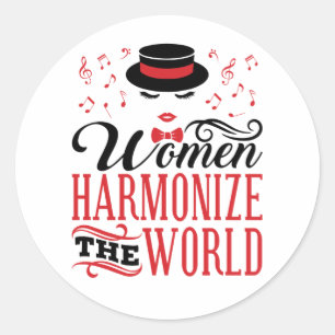 Adesivo Redondo Mulheres Harmonizam o Canto de Barbershop Mundial