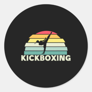 Adesivo Redondo Mulheres Kickboxing Artes Marciais Retro Karate Ga