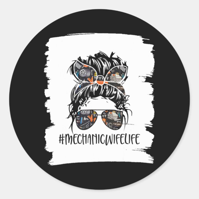 Adesivo Redondo Mulheres Mecanicwifelife Mecânica Mulher Esposa Me (Frente)