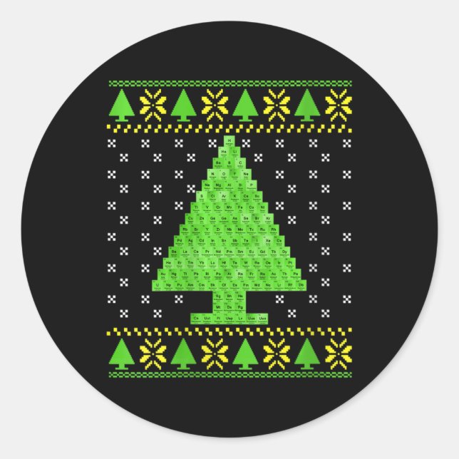 Adesivo Redondo Mulheres Mesa Periódica Suéter de Natal Feio (Frente)