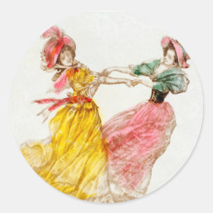 Adesivo Redondo Mulheres natais vintages Dançando (1900)