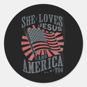 Adesivo Redondo Mulheres Retro Ela Ama Jesus E América Também Usa