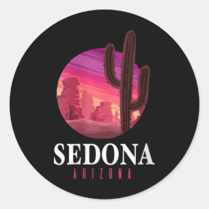 Adesivo Redondo Mulheres Sedona Arizona Cacto Pôr do Sol Deserto S