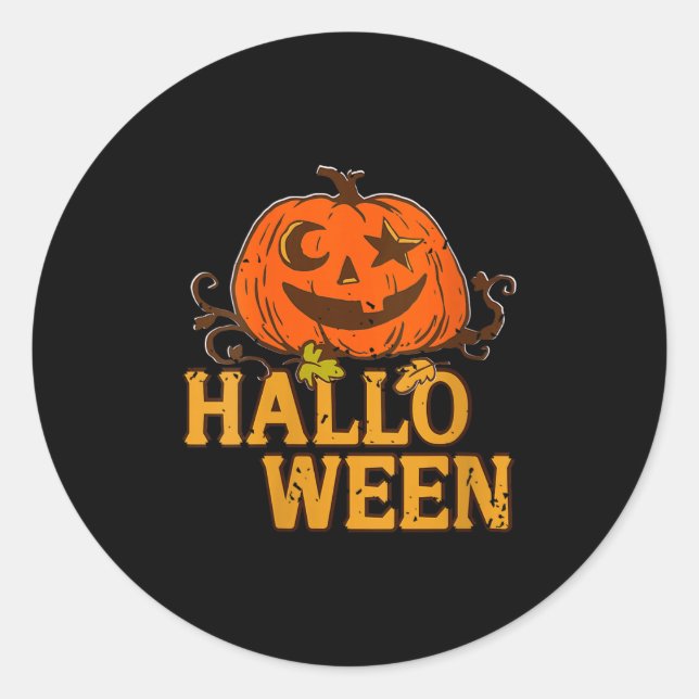 Adesivo Redondo Mulheres sorrindo Pumpkin Moon Star Olhos Hallowee (Frente)