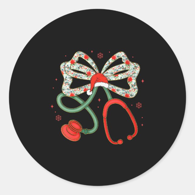 Adesivo Redondo Mulheres Stethoscope Enfermeira de Natal Trabalhad (Frente)