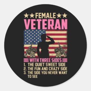Adesivo Redondo Mulheres Veterano Soldado Orgulhoso Mulher Veteran