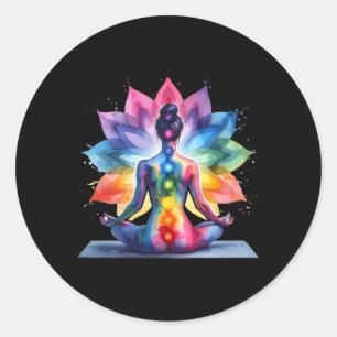 Adesivo Redondo Mulheres Yoga Meditação Espiritual Energia Corpora