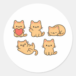 Adesivo Redondo Multi-Cat Sticker – 5 Cute Kawaii Cats (Round)