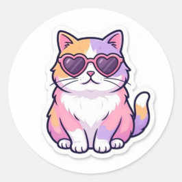Adesivo Redondo Multicolor Cat With Heart Sunglasses Sticker