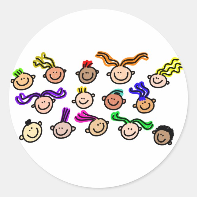 Adesivo Redondo Multidão De Crianças (Frente)