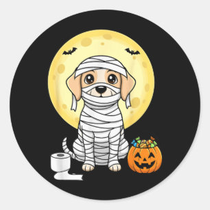 Adesivo Redondo Múmia Bonita Cachorro Halloween Lua Cheia Filhote 
