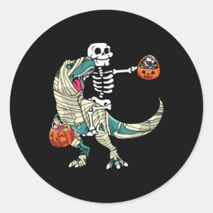 Adesivo Redondo Múmia de Esqueleto Montando Dinossauro T Rex Hallo