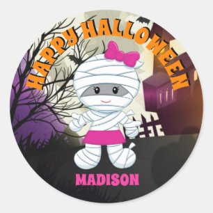 Adesivo Redondo Múmia Feliz Halloween Pinheiros Personalizados