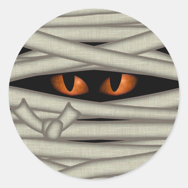 Adesivo Redondo Mummy Eyes Halloween Orange ID685 (Frente)