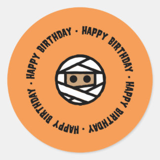 Adesivo Redondo Mummy Halloween Birthday Stickers