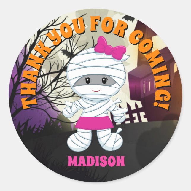 Adesivo Redondo Mummy Halloween Obrigado Padrões Personalizados (Frente)