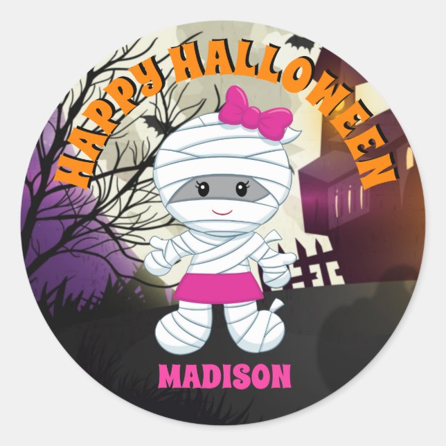 Adesivo Redondo Mummy Happy Halloween Stickers Kids Personalizados (Frente)