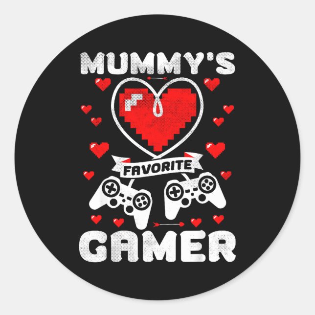 Adesivo Redondo Mummy's Favorite Gamer Funny Boys Kids Valentine's (Frente)