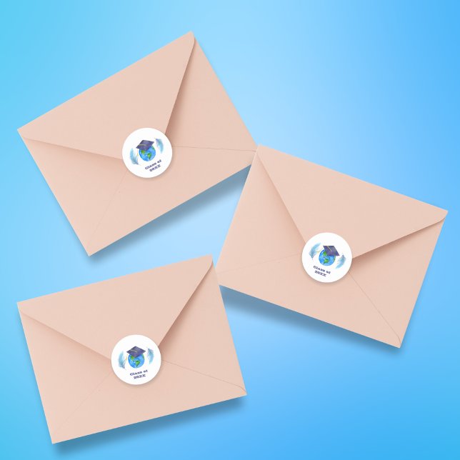 Adesivo Redondo Mundo De Aquarelas Com Boné de formatura E Penas (Criador carregado)