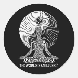 Adesivo Redondo Mundo de Ioga Ilusão Yin Yang Zen Garota Meditação
