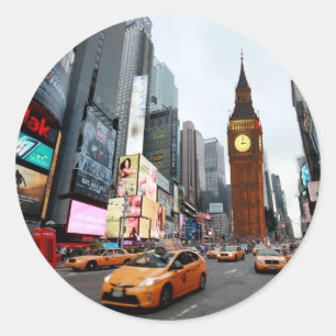 Adesivo Redondo Mundo Misturado! - Nova Iorque e Londres