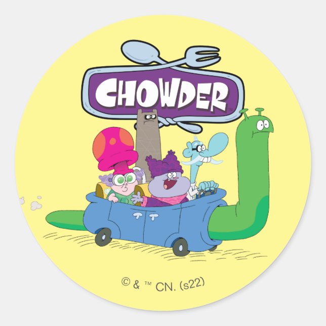 Adesivo Redondo Mung, Chowder, Shnitzel, & Truffles no Carro-Carro (Frente)